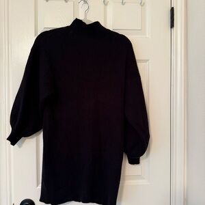 By Together black Ribbed Knit Top puff sleeve office chic winter classic
